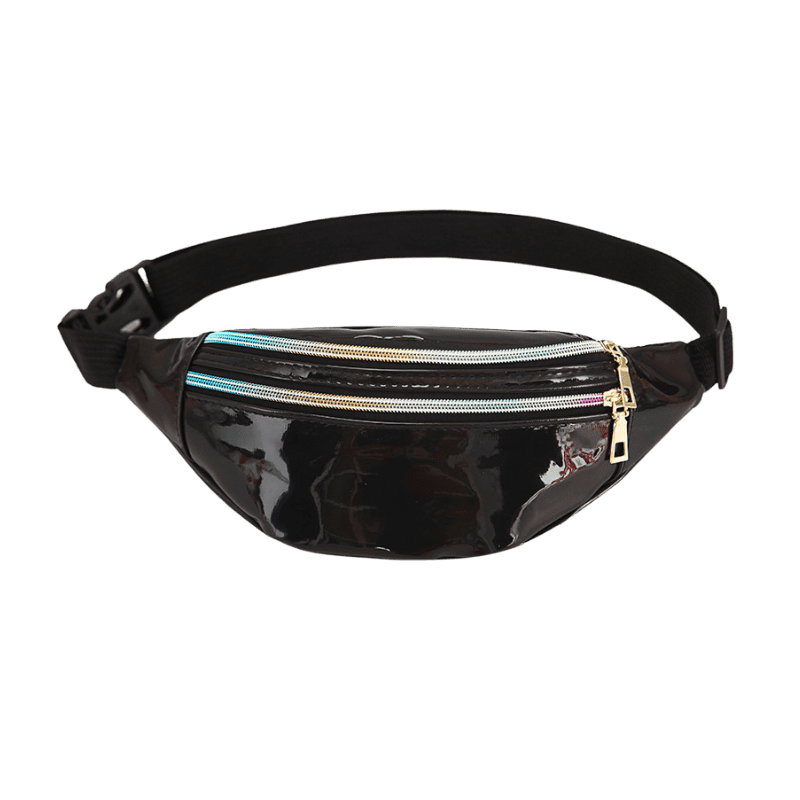 sac banane femme noir brillant