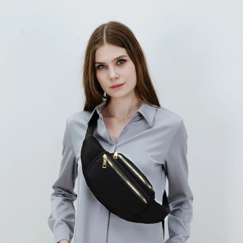 apercu sac banane velour noir femme